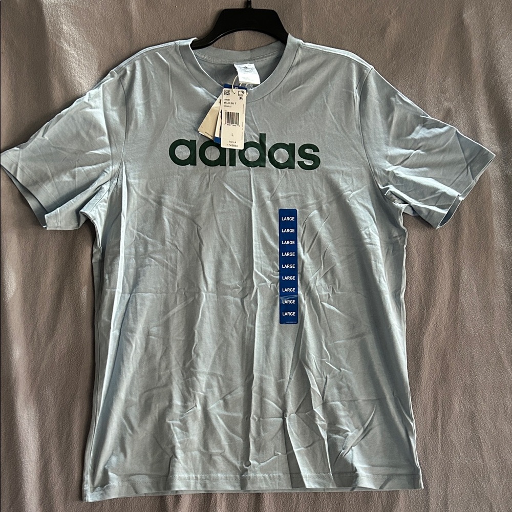 NEW Adidas Men's Light Blue Tee with Dark Green Logo - L